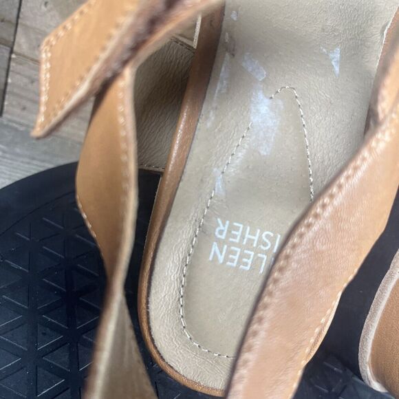 Eileen Fisher Platform Sandals Womens Sz 8 Tan Leather Ankle Strap Hook & Loop - Picture 7 of 10